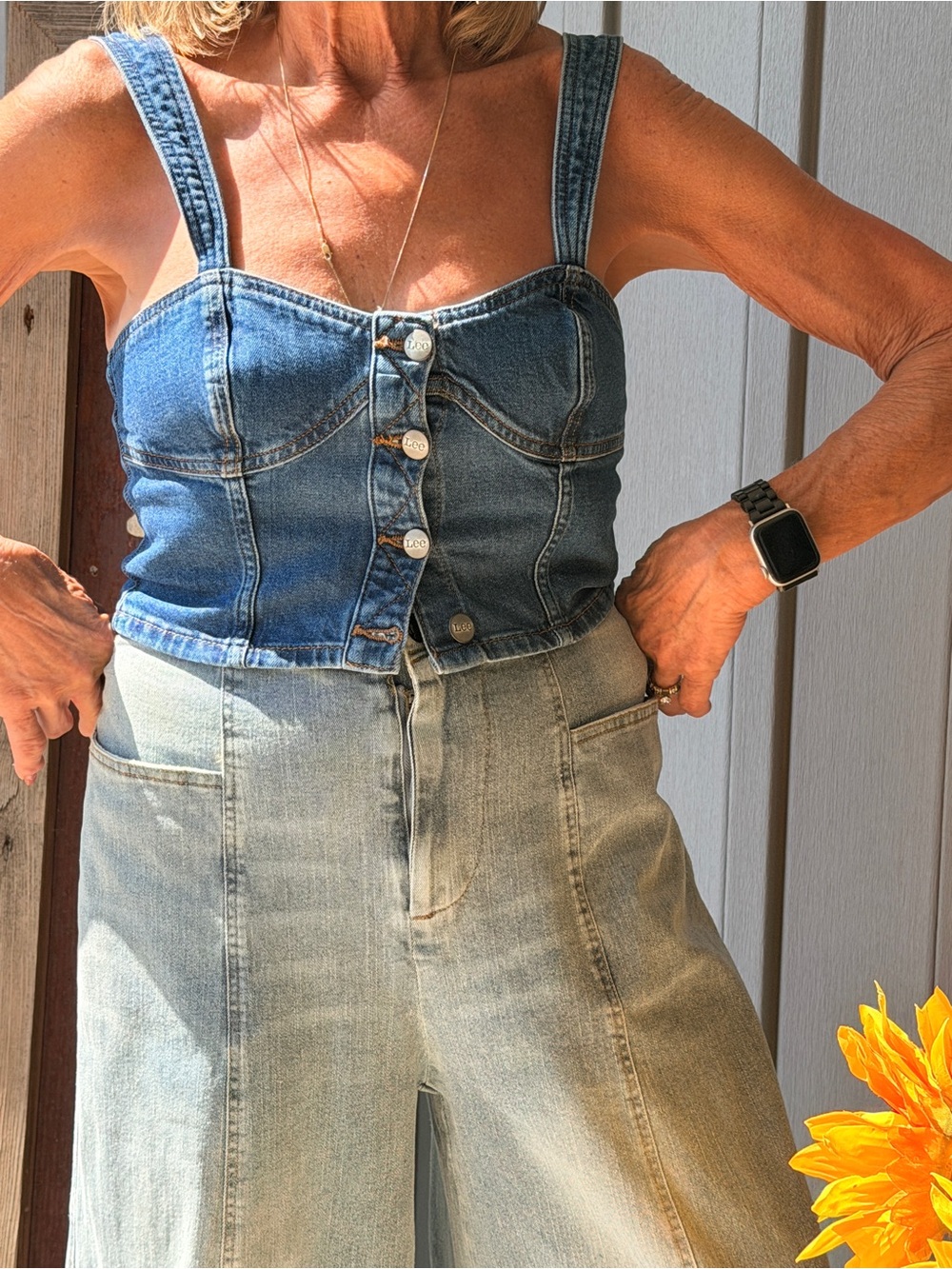 Lee Denim Crop Bustier Jeans Top - Blue